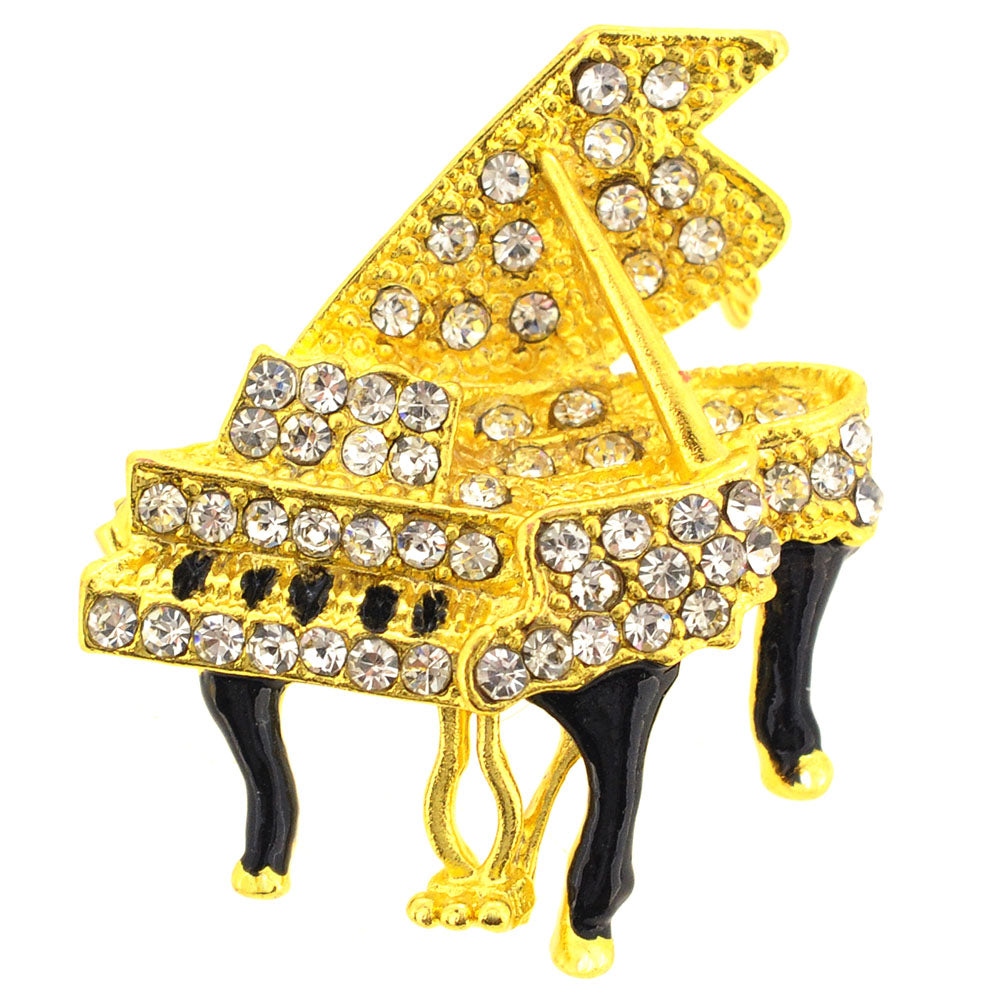 Golden Crystal Piano Pin Brooch