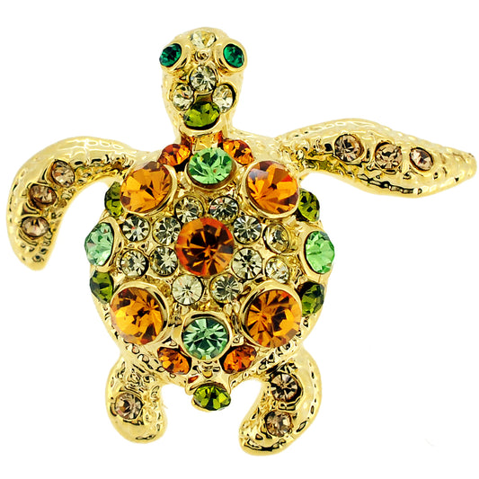 Golden Multicolored Sea Turtle Crystal Lapel Pin