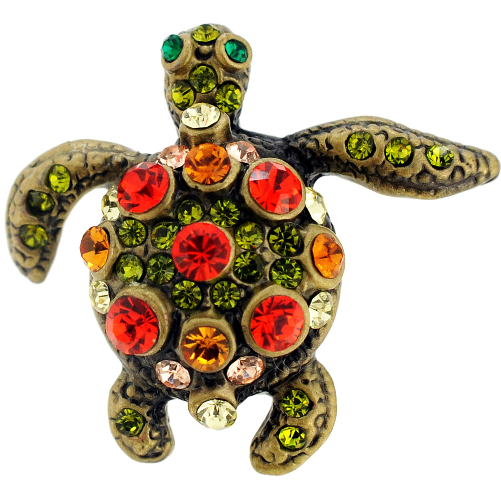 Multicolor Sea Turtle Swarovski Crystal Lapel Pin