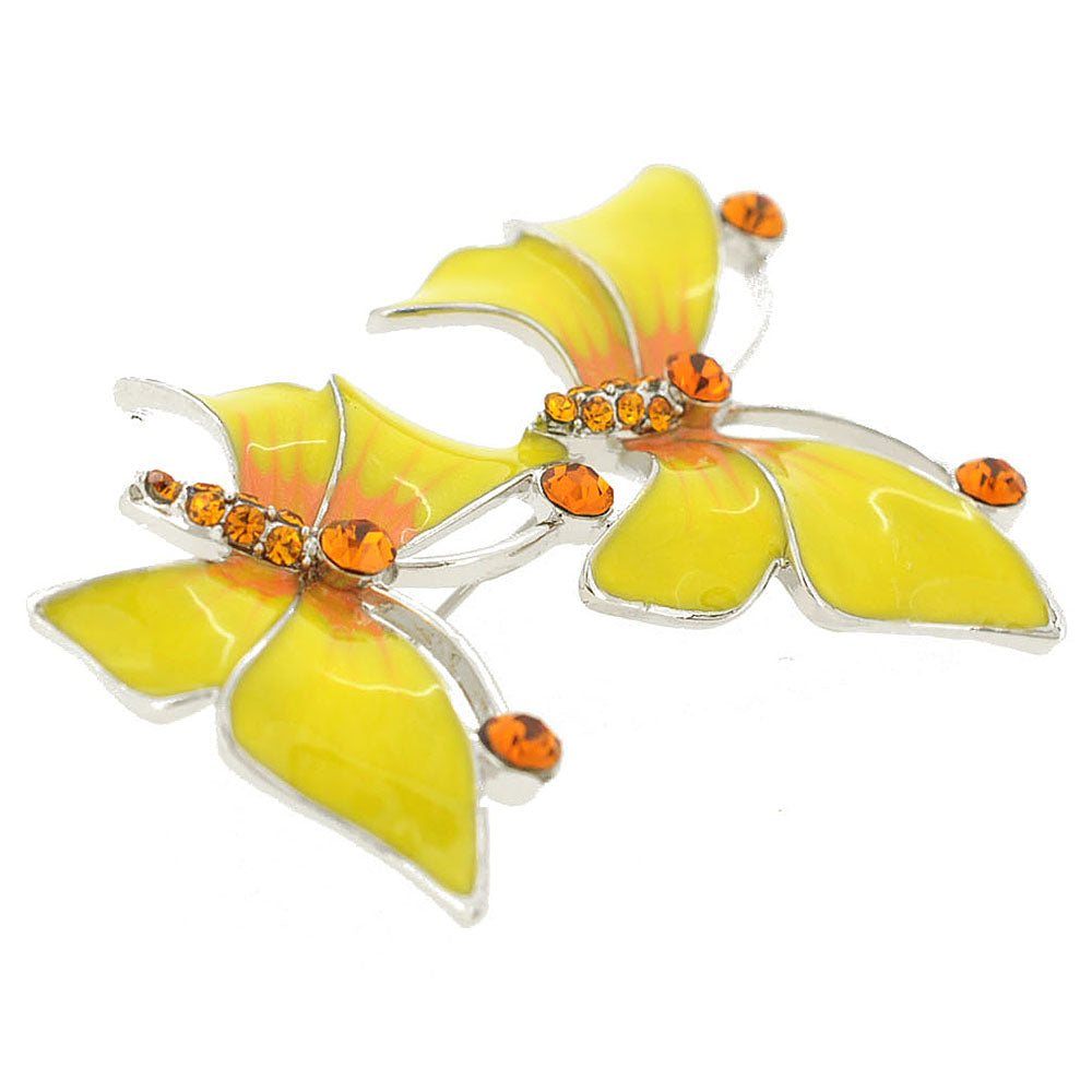 Two Yellow Butterfly Crystal Pin Brooch