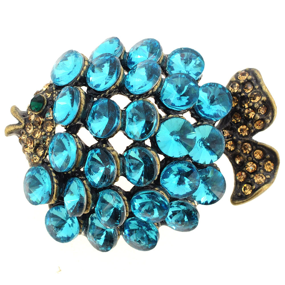 Turquoise Blue Crystal Fish Pin Brooch