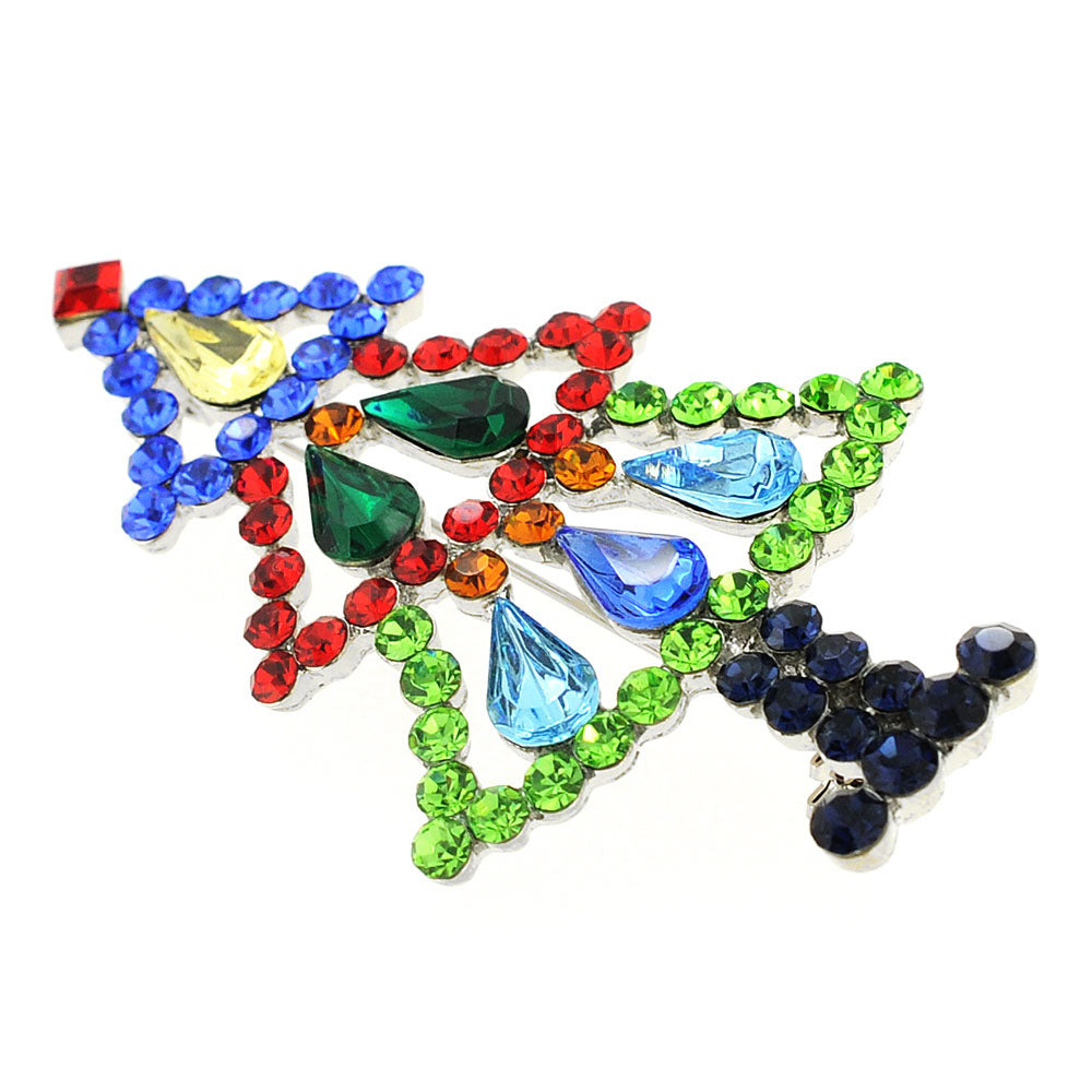 Multicolor 3 Tier Christmas Tree Crystal Brooch Pin
