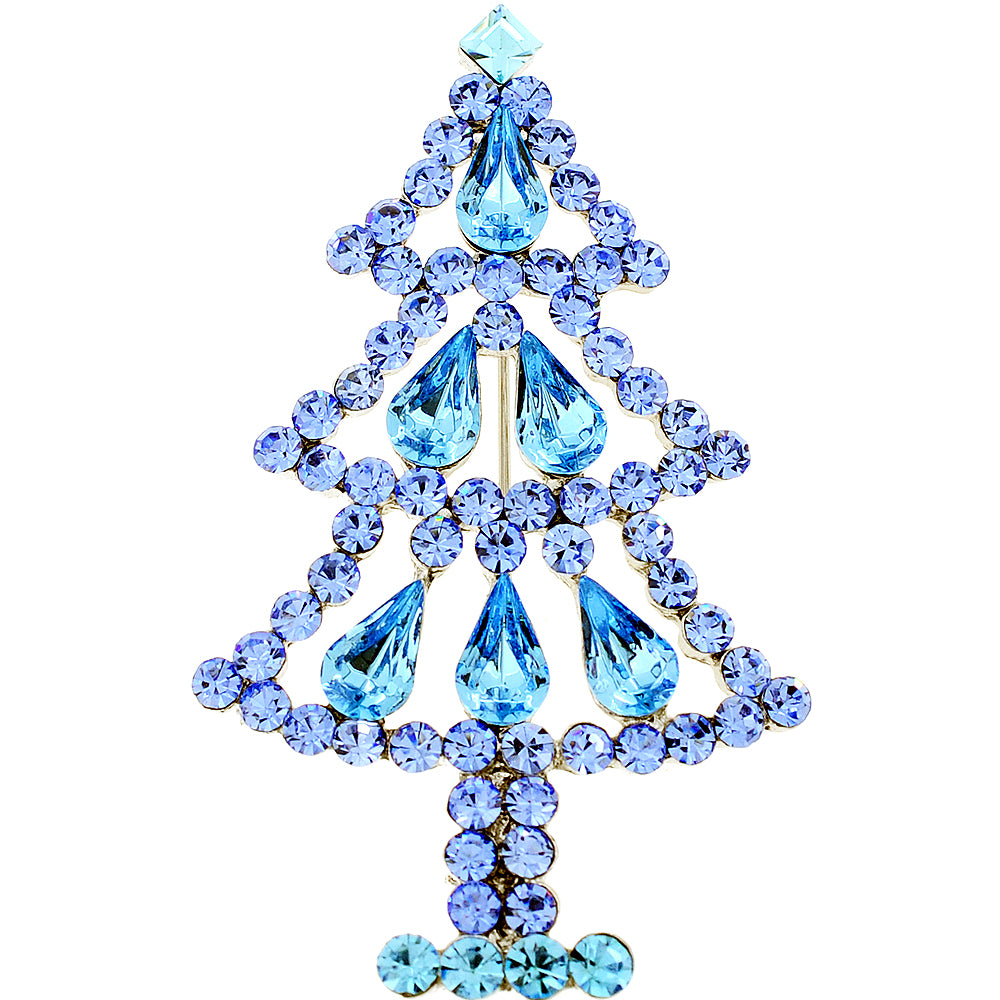 Light Blue Christmas Tree Crystal Brooch Pin