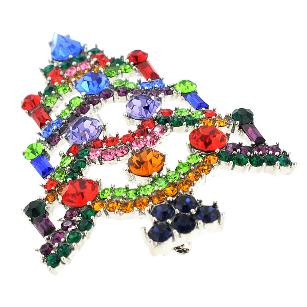 Multicolor Crystal Oragami Christmas Tree Brooch