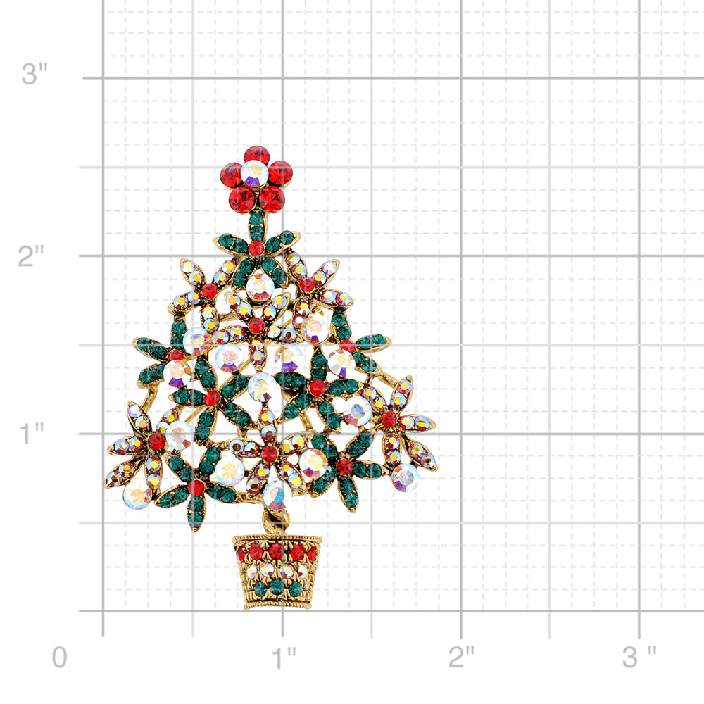 Multicolor Potted Christmas Tree Flower Swarovski Crystal Brooch and Pendant