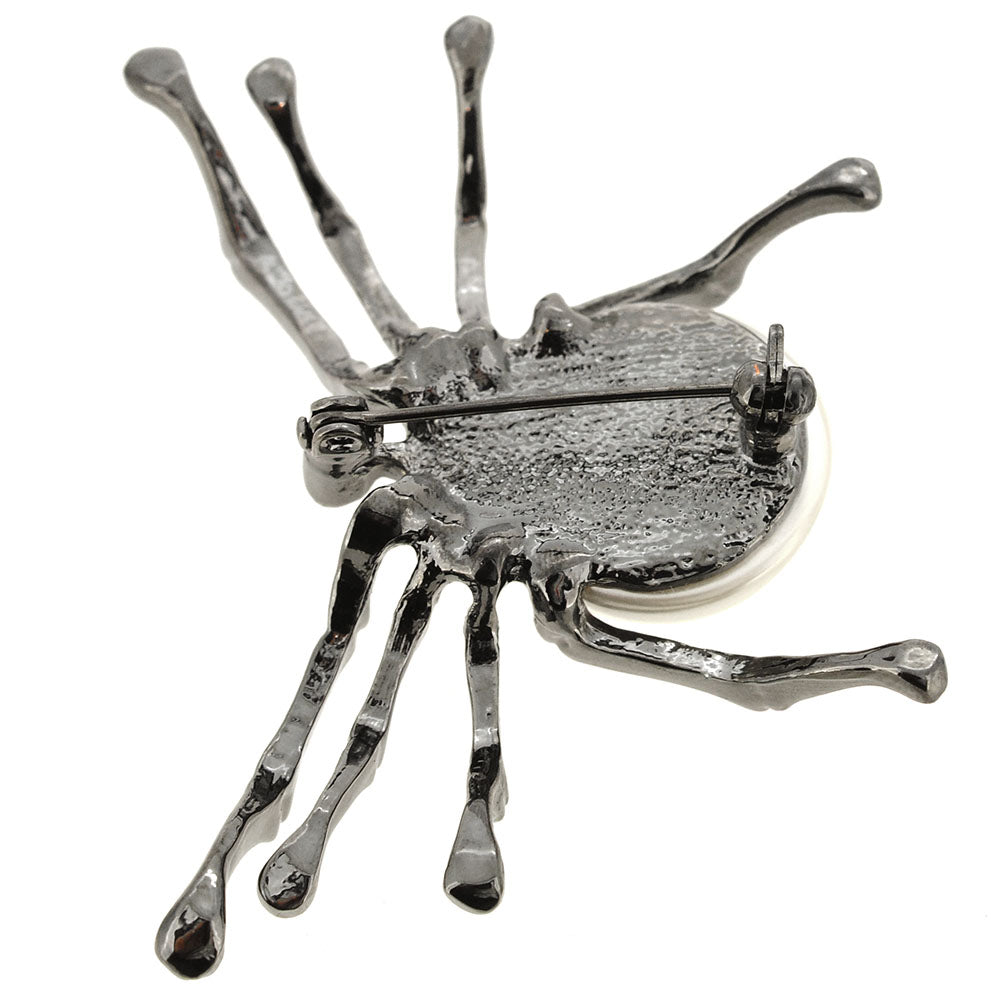 White Pearl Belly Spider Pin