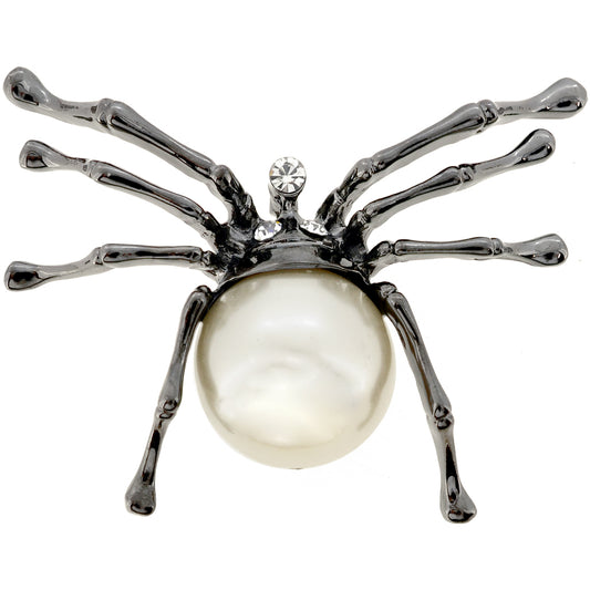 White Pearl Belly Spider Pin