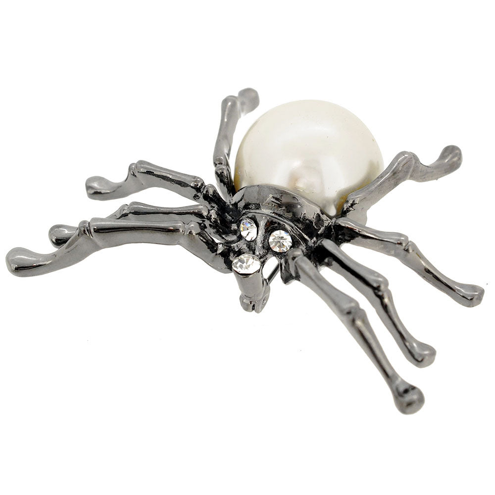 White Pearl Belly Spider Pin