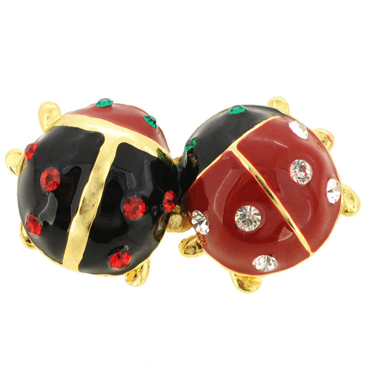 Crystal Ladybug Couple Pin Brooch