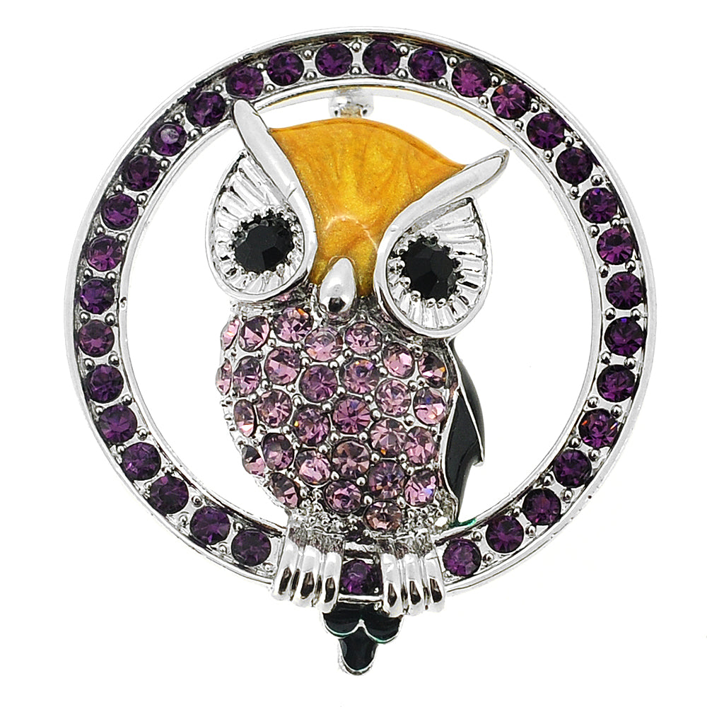 Amethyst Purple Owl Crystal Pin Brooch