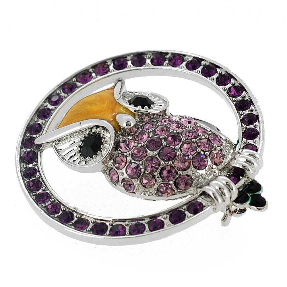 Amethyst Purple Owl Crystal Pin Brooch