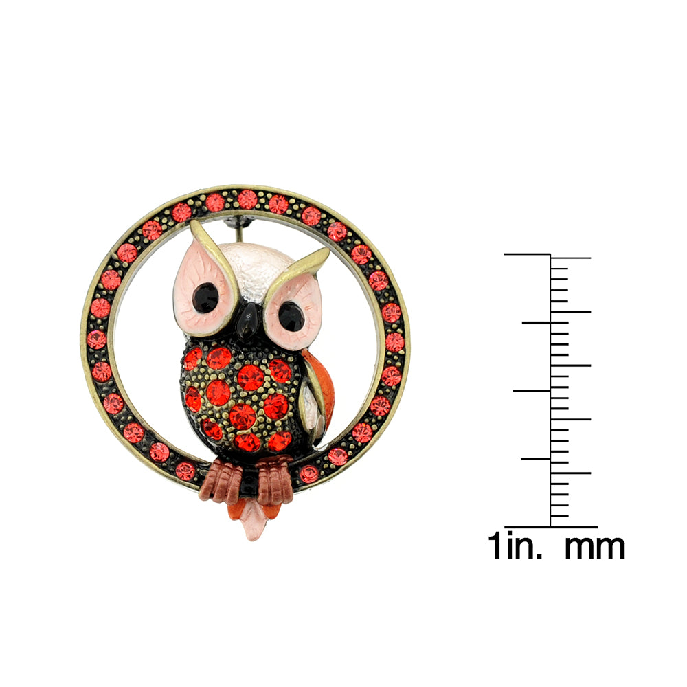 Red Owl Swarovski Crystal Pin Brooch