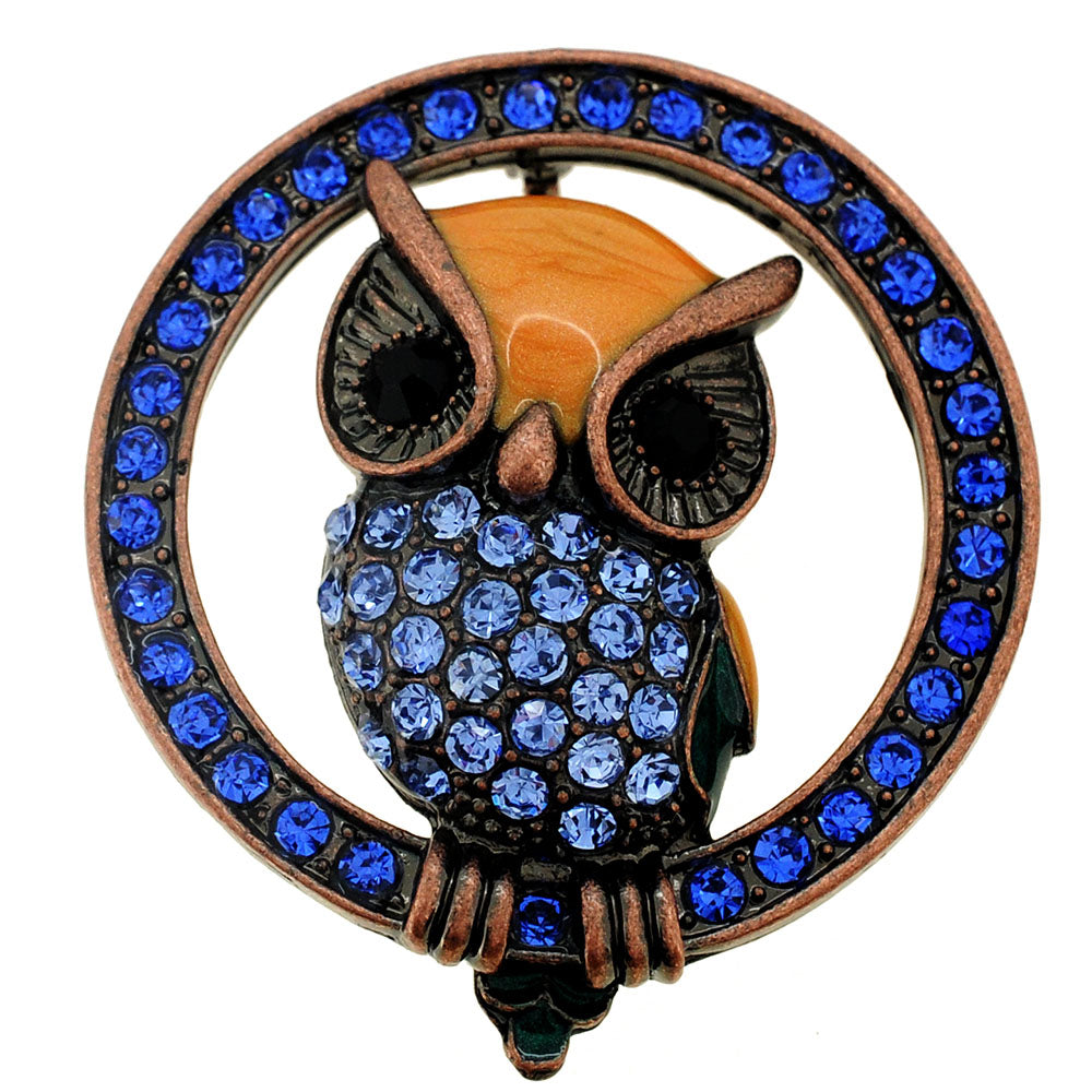 Sapphire Blue Crystal Owl Bird Pin