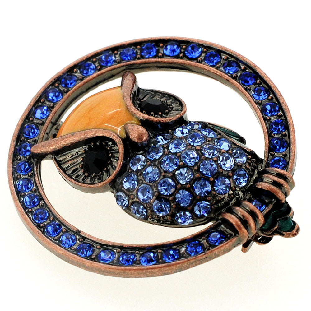 Sapphire Blue Crystal Owl Bird Pin