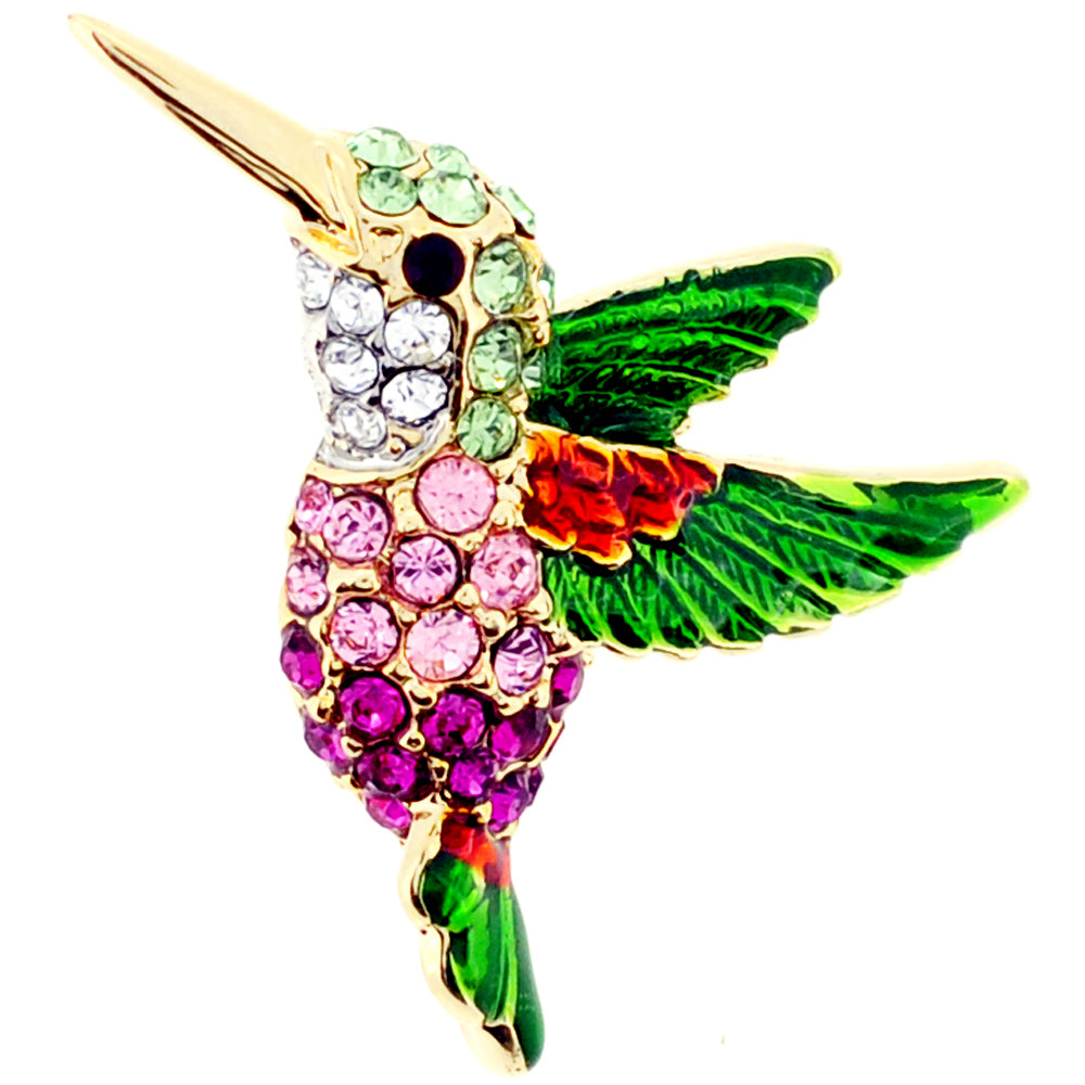 Multicolor Hummingbird Crystal Lapel Pin