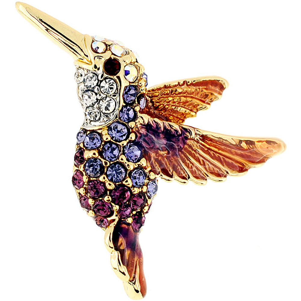 Dark Brown Hummingbird Crystal Lapel Pin