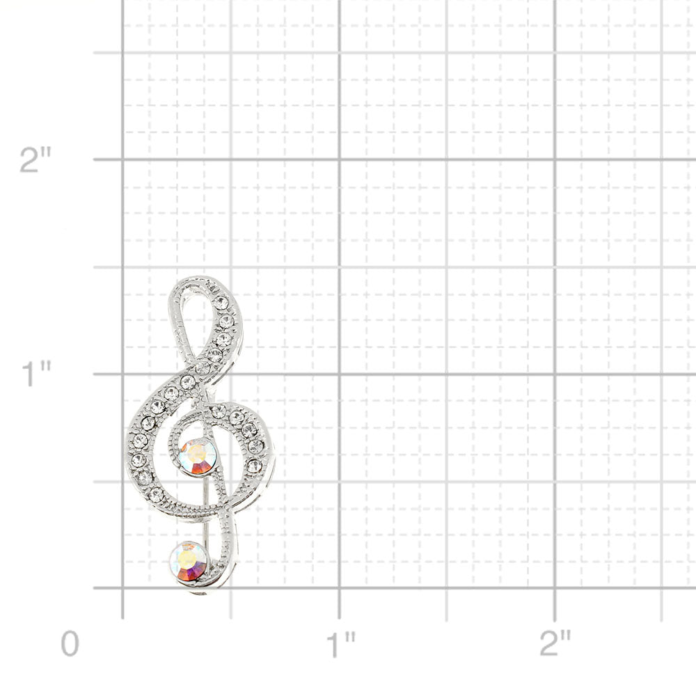 Chrome Music Note Crystal Pin Brooch