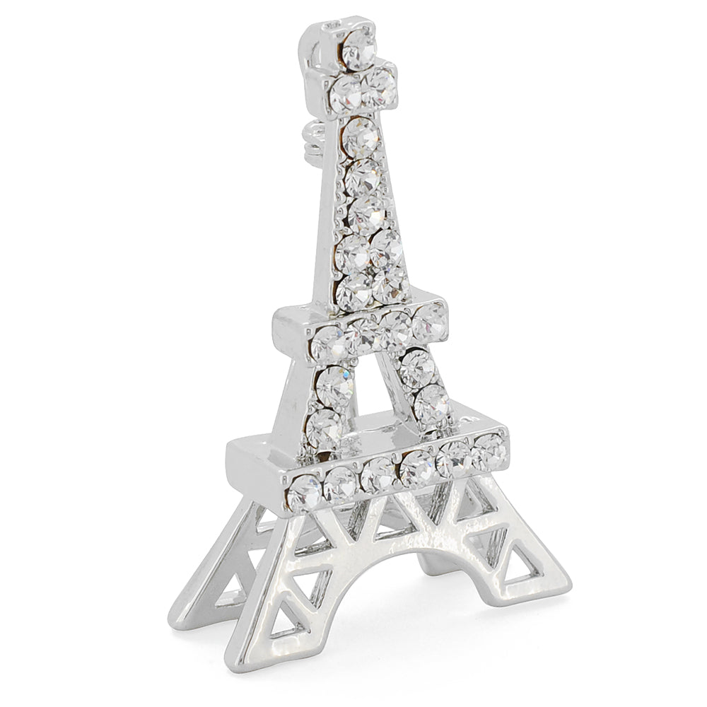 Chrome Paris Eiffel Tower  Swarovski Crystal Pin Brooch and Pendant