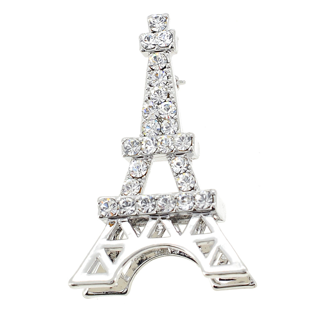 Chrome Paris Eiffel Tower  Swarovski Crystal Pin Brooch and Pendant