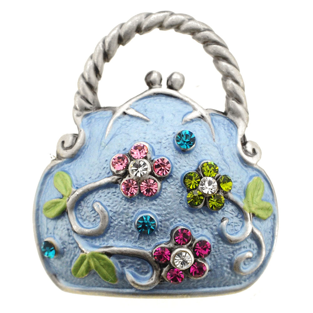 Multicolor Flower Blue Handbag Purse Swarovski Crystal PinBrooch