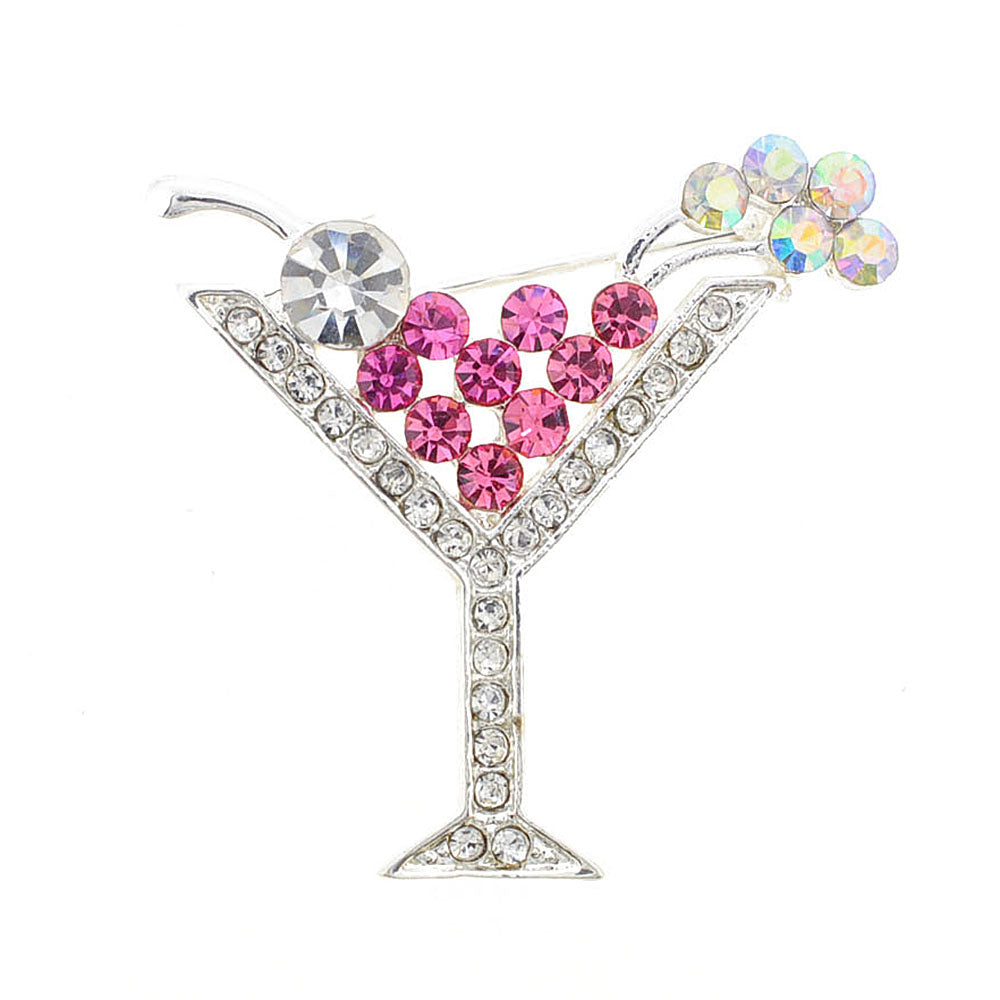 Pink Martini Glass Crystal Pin Brooch