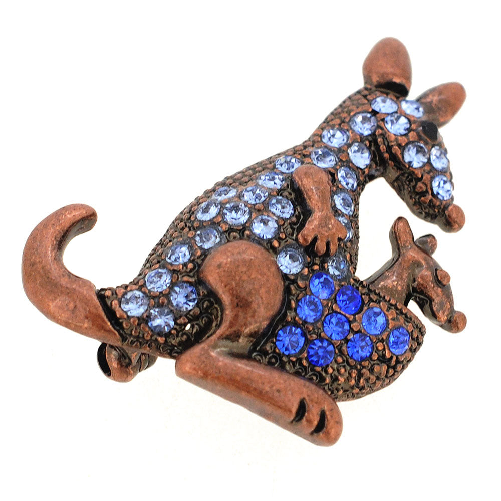 Sapphire Blue Mom And Baby Kangaroo Pin Brooch