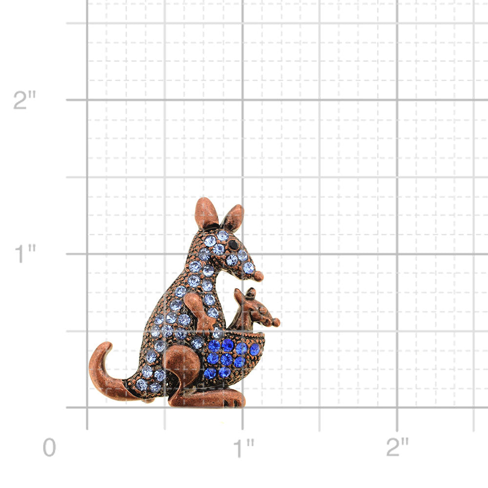Sapphire Blue Mom And Baby Kangaroo Pin Brooch