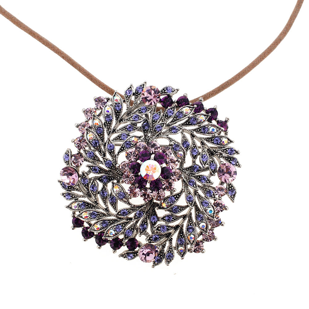 Amethyst Purple Flower Wedding Swarovski Crystal Brooch and Pendant