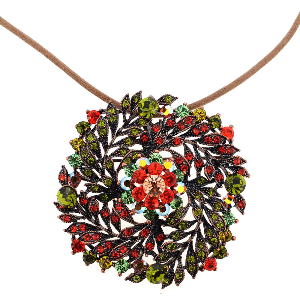 Multicolor Flower Wedding Swarovski Crystal Brooch and Pendant