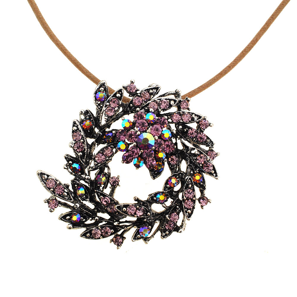 Amethyst Crystal Bridal Flower Wedding Brooch/Pendant