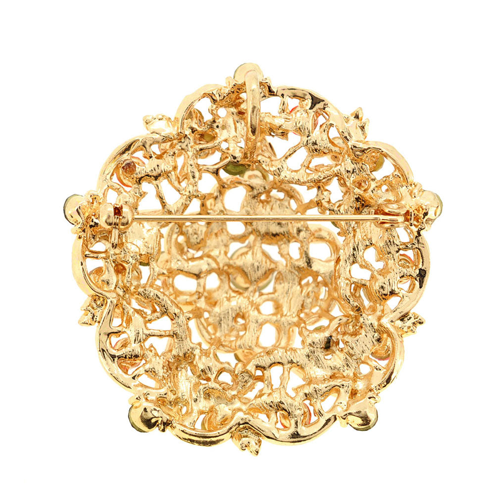 MultiColor Golden Flower Wedding Crystal Brooch/Pendant