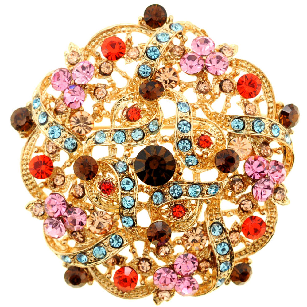 MultiColor Golden Flower Wedding Crystal Brooch/Pendant
