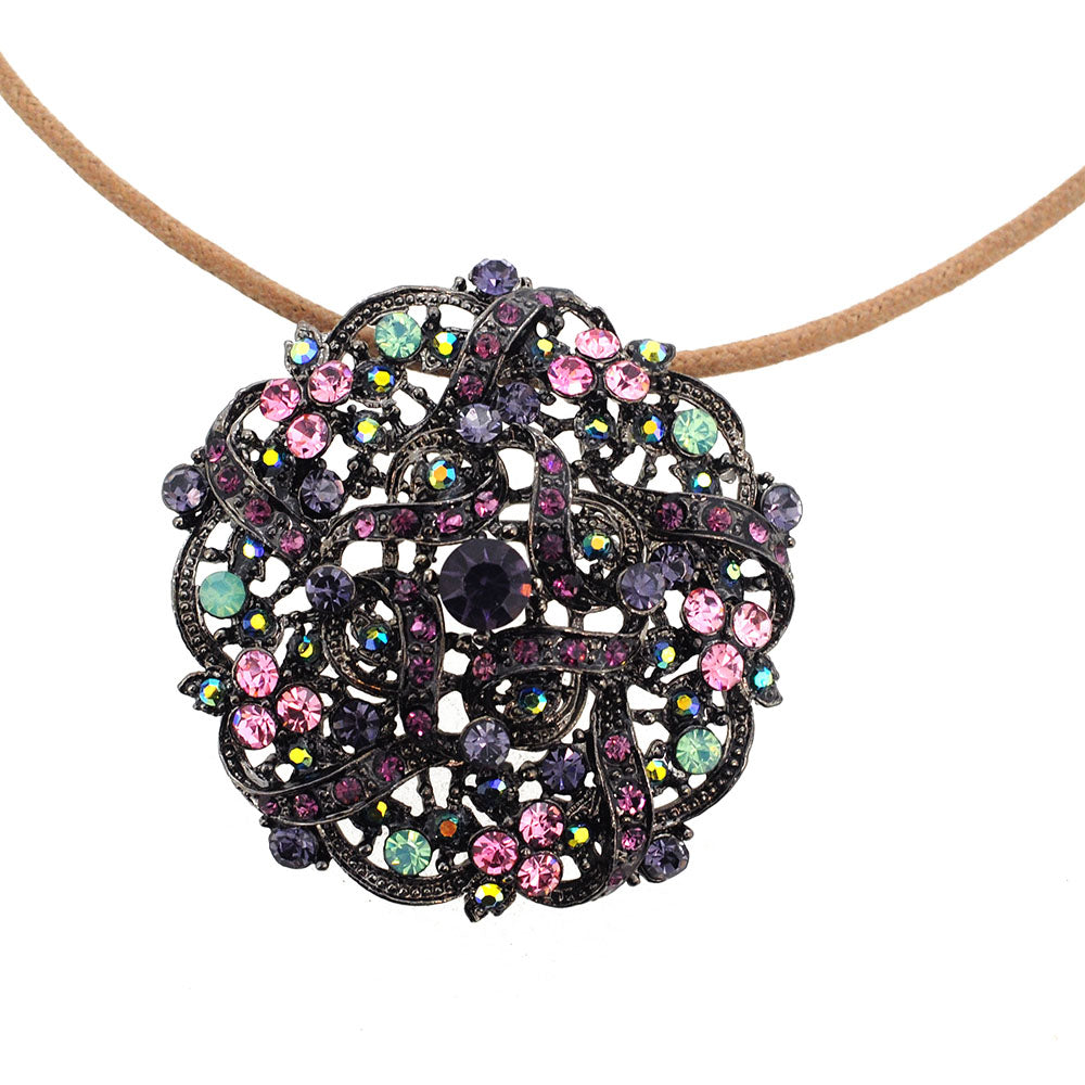 Purple Flower Wedding Crystal Brooch/Pendant