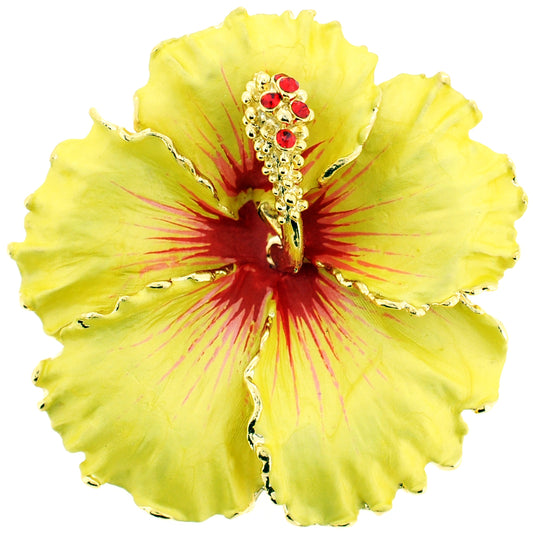 Yellow Hawaiian Hibiscus Flower Swarovski Crystal Brooch and Pendant