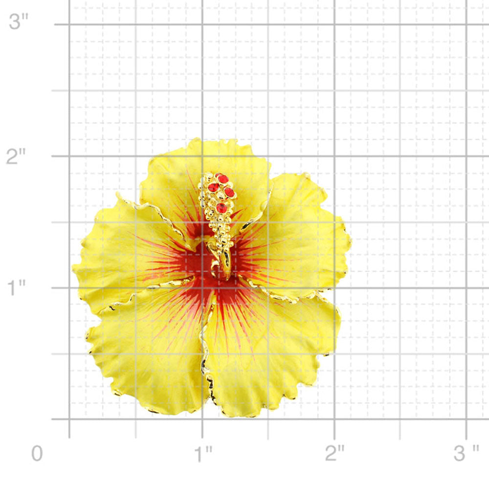 Yellow Hawaiian Hibiscus Flower Swarovski Crystal Brooch and Pendant