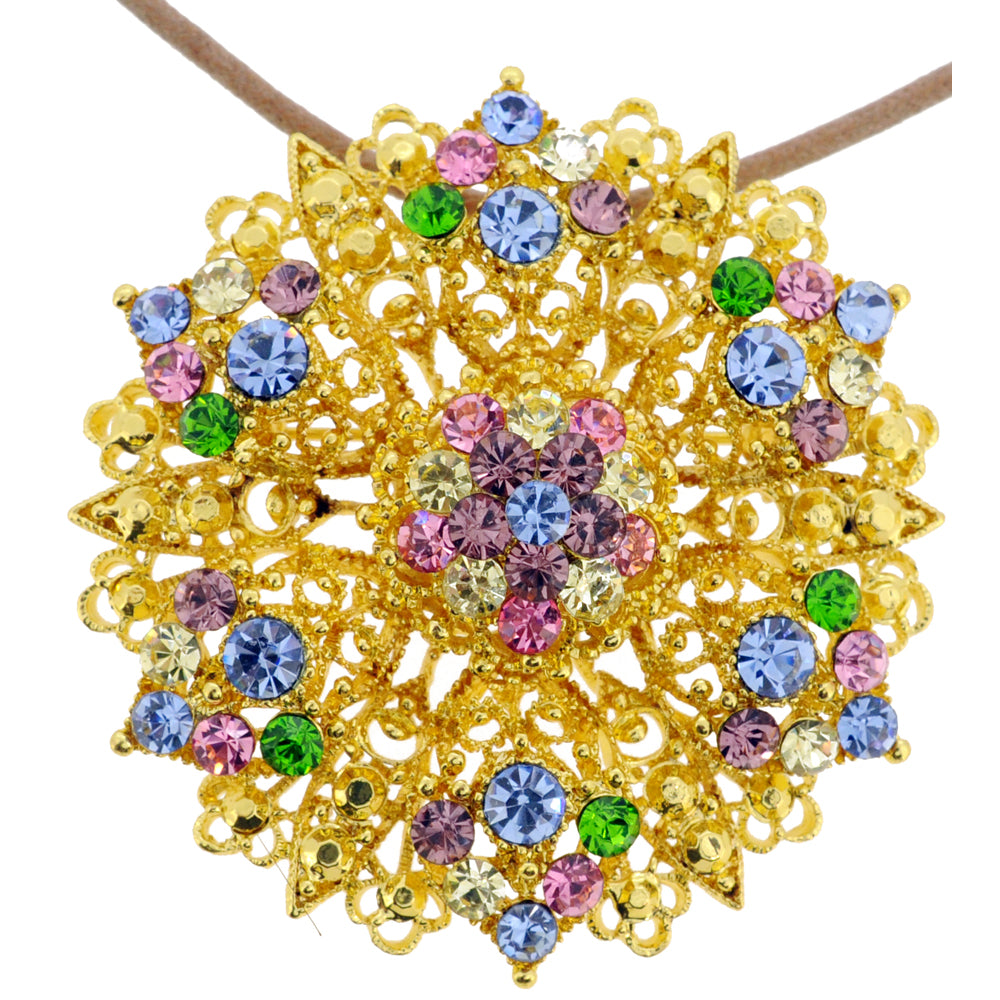Multicolor Flower Wedding Crystal Brooch and Pendant
