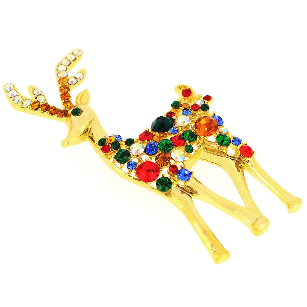 Multicolor Christmas Reindeer Crystal Pin Brooch