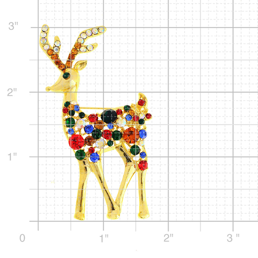 Multicolor Christmas Reindeer Crystal Pin Brooch