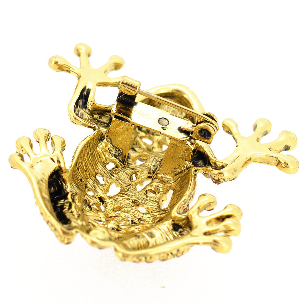 Vintage Style Golden Topaz Frog Pin Brooch