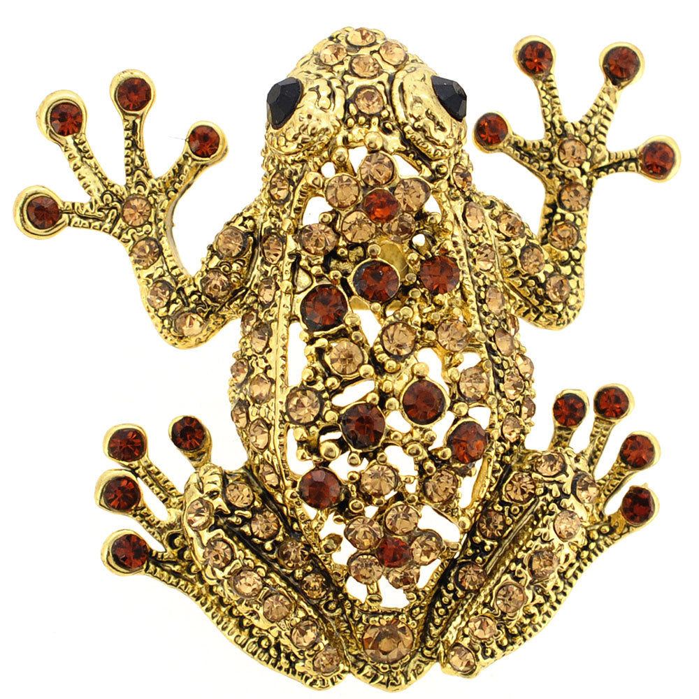 Vintage Style Golden Topaz Frog Pin Brooch