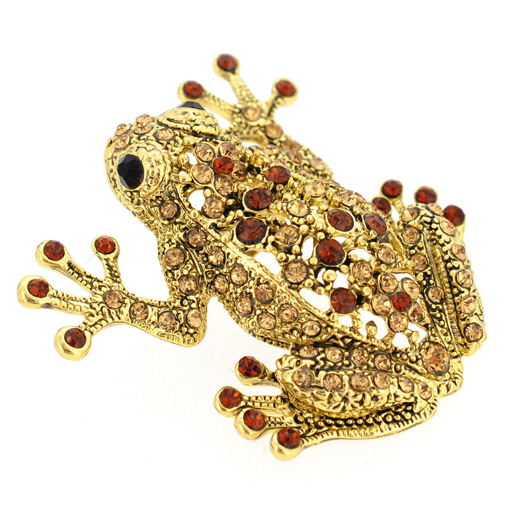 Vintage Style Golden Topaz Frog Pin Brooch
