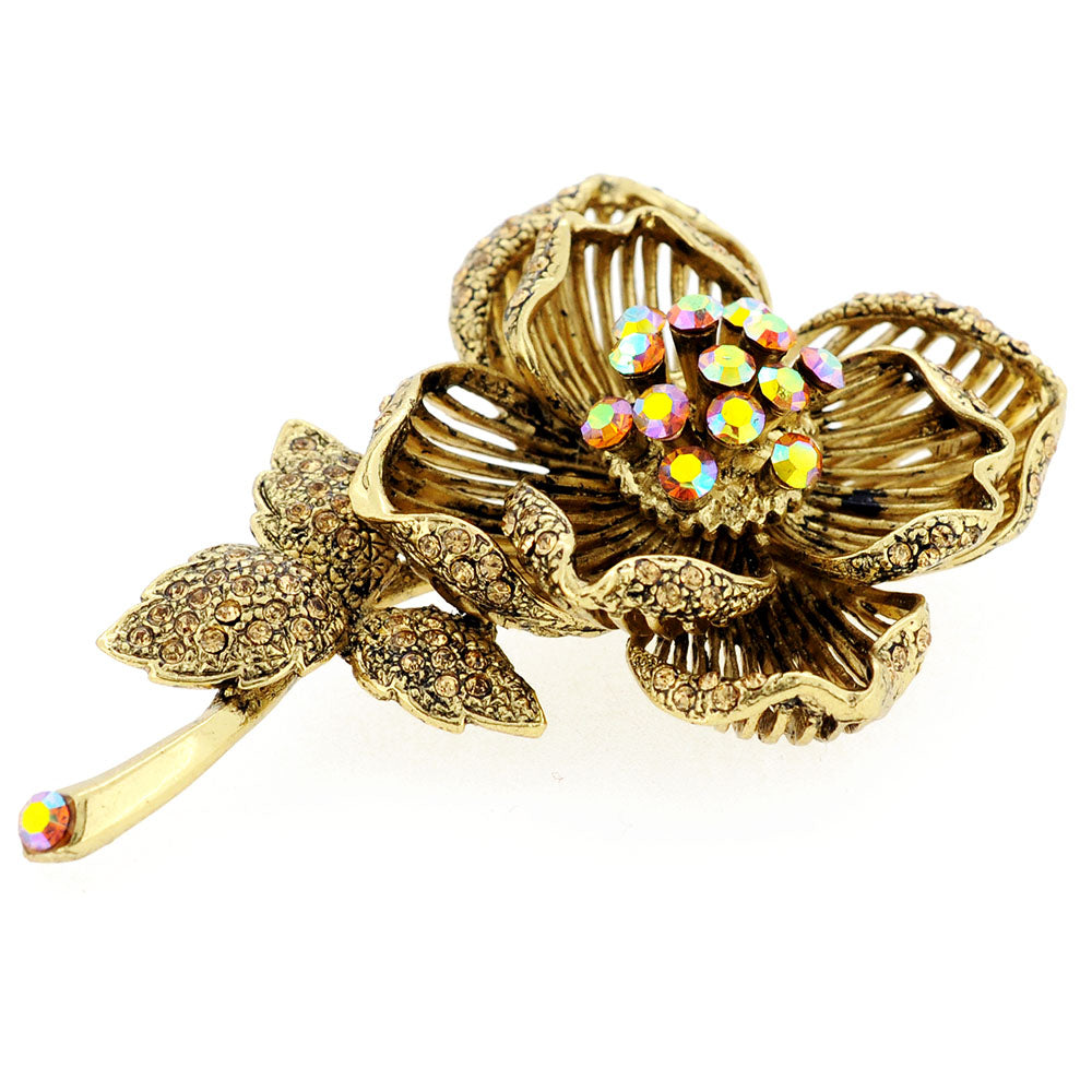 Vintage Style Topaz Brown Flower Brooch Pin