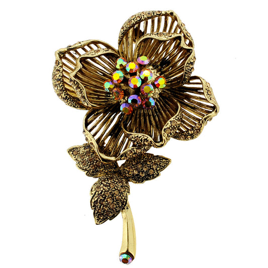 Vintage Style Topaz Brown Flower Brooch Pin
