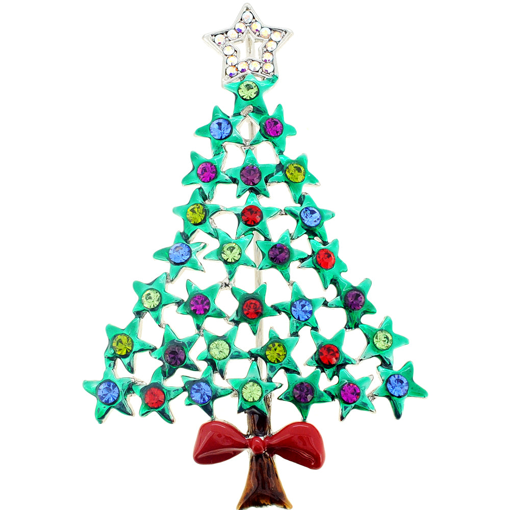 Multicolor Christmas Tree Star Crystal Brooch and Pendant