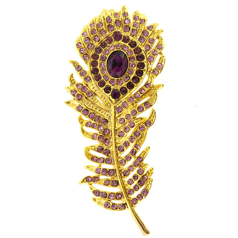 Amethyst Purple Peacock Feather Pin Brooch