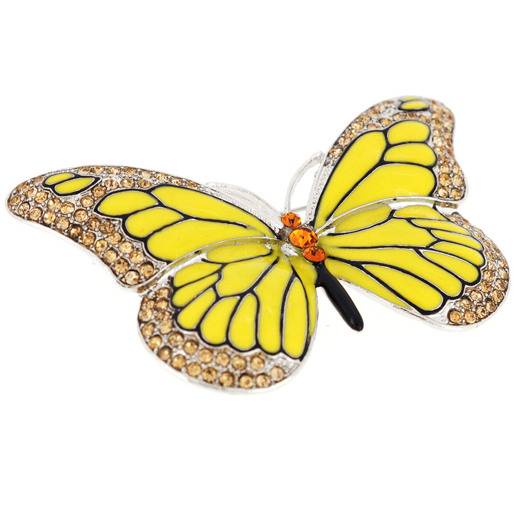 Yellow Monarch Butterfly Crystal Pin Brooch