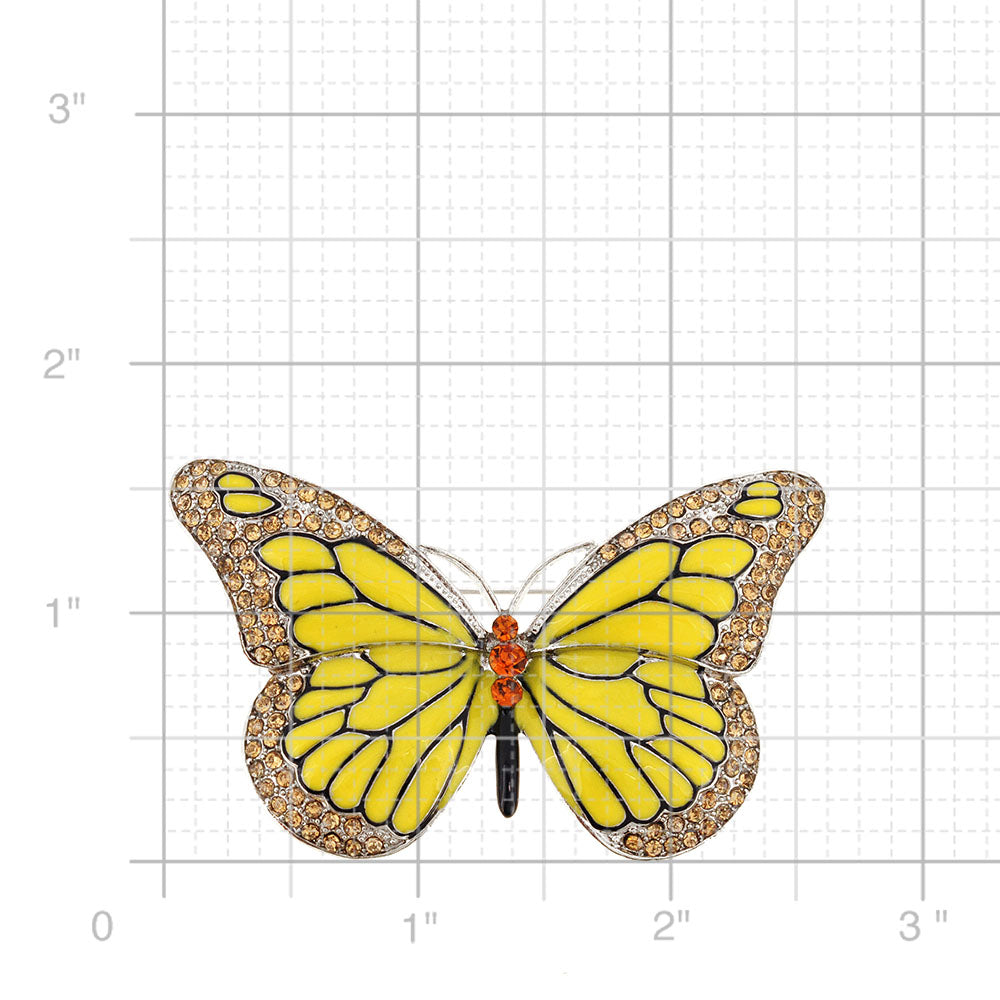 Yellow Monarch Butterfly Crystal Pin Brooch