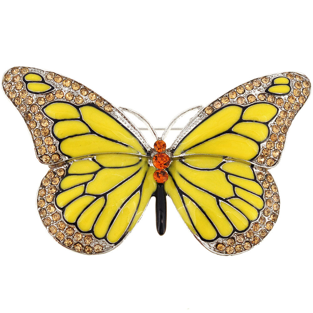 Yellow Monarch Butterfly Crystal Pin Brooch