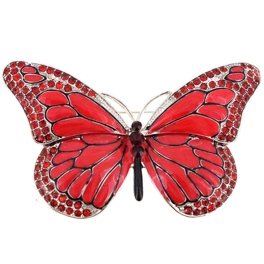 Red Butterfly Crystal Pin Brooch