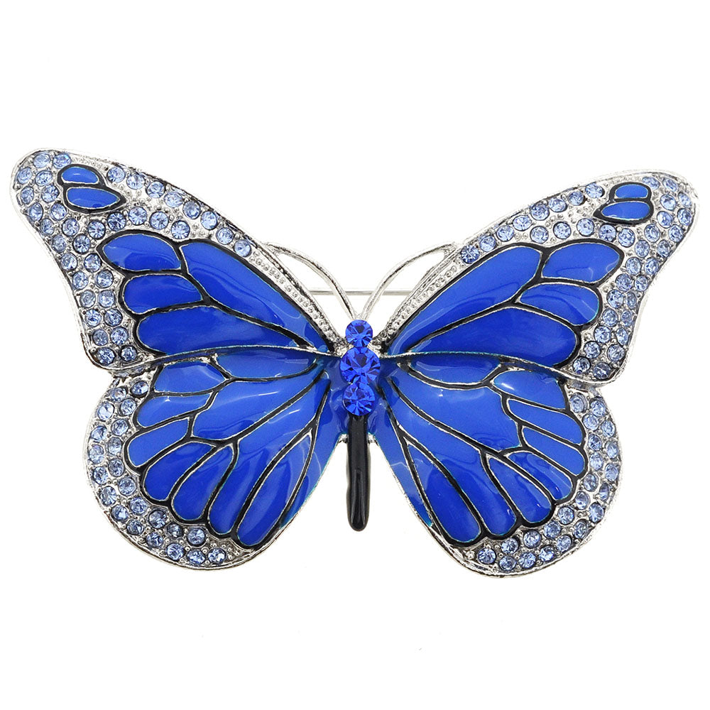 Blue Monarch Butterfly Crystal Pin Brooch